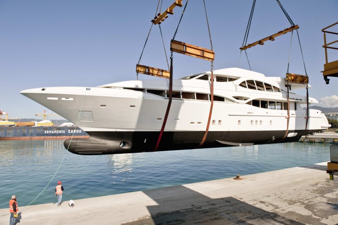 First hull of Mangusta 148' Oceano Motor yacht by Overmarine arrives in 