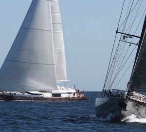 GEORGIA and MARIE both sailing hard to weather. 150 meters and 75 degrees apart! photo courtesy Jim Teeters