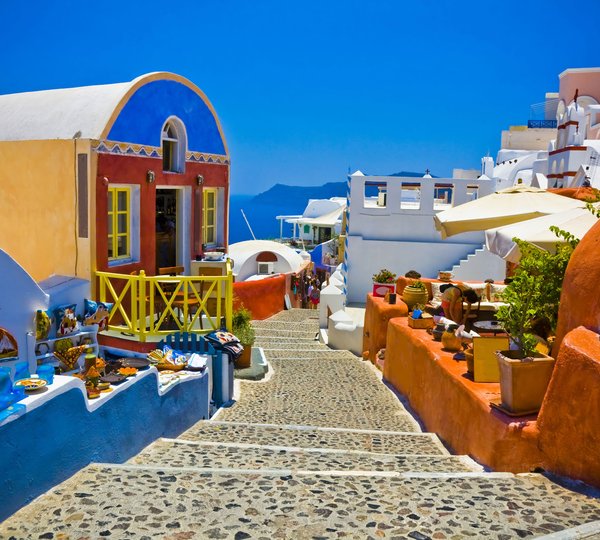 Colourful Streets Of Santorini In Greece 