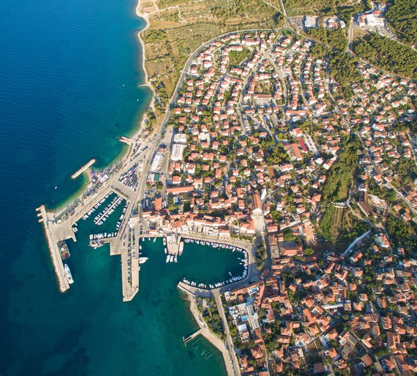 Aerial View Of The Harbour Of Supetar, On The Island Of Brac, Croatia