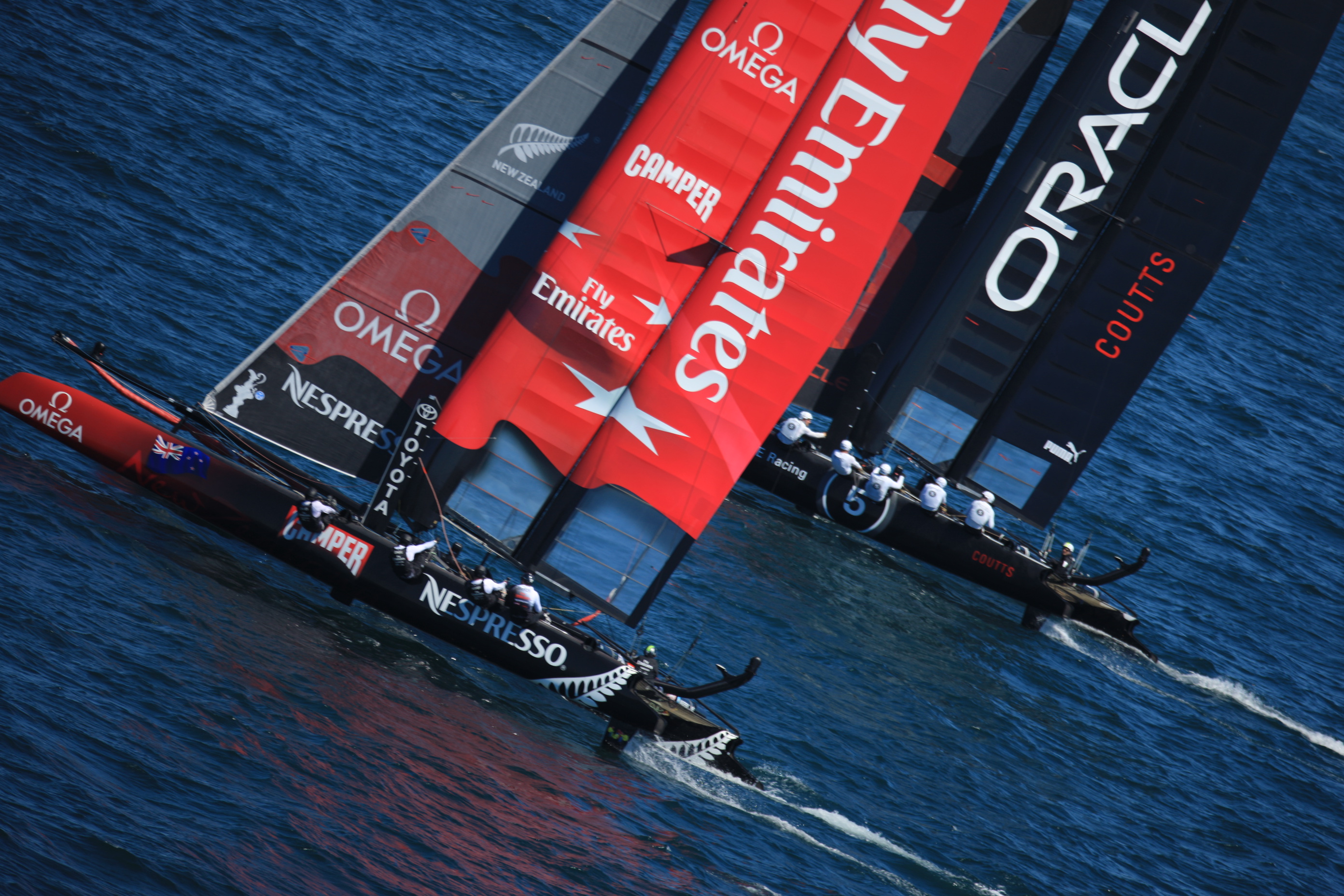 Catamaran New Zealand Racing In Louis Vuitton Cup Stock Photo