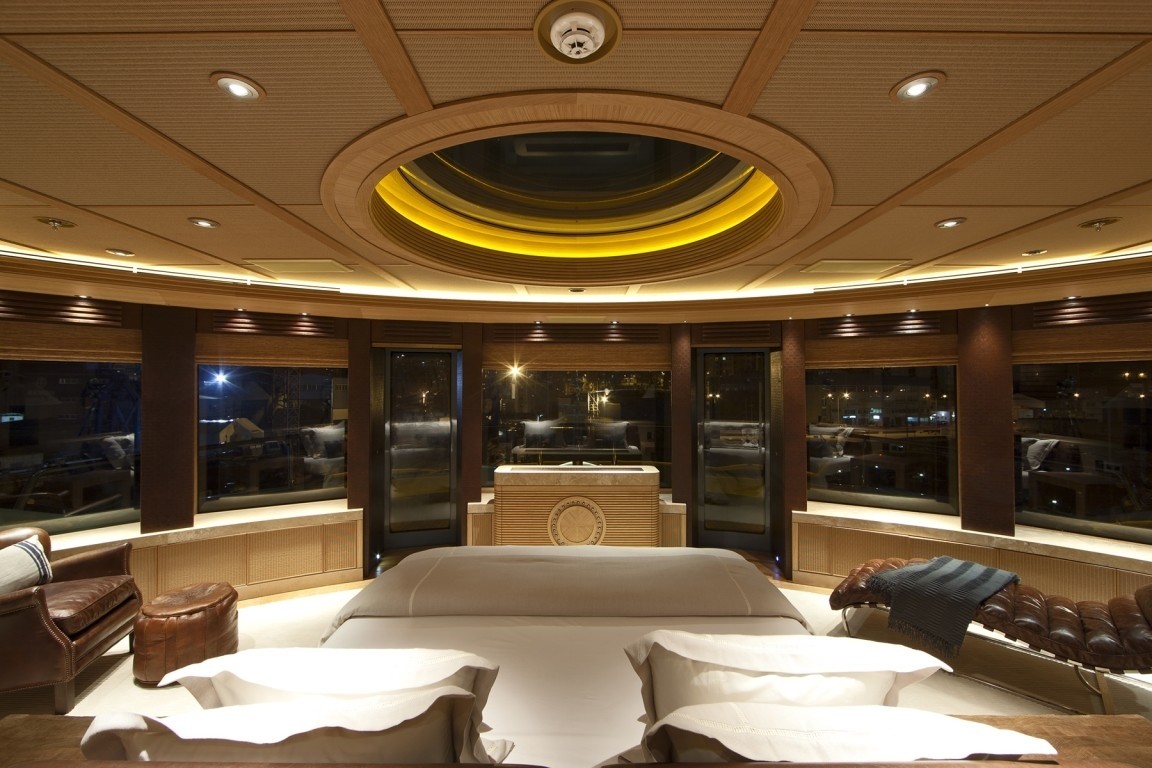 Extensive Aspect Evening: Yacht NAIA's Main Master Cabin Image