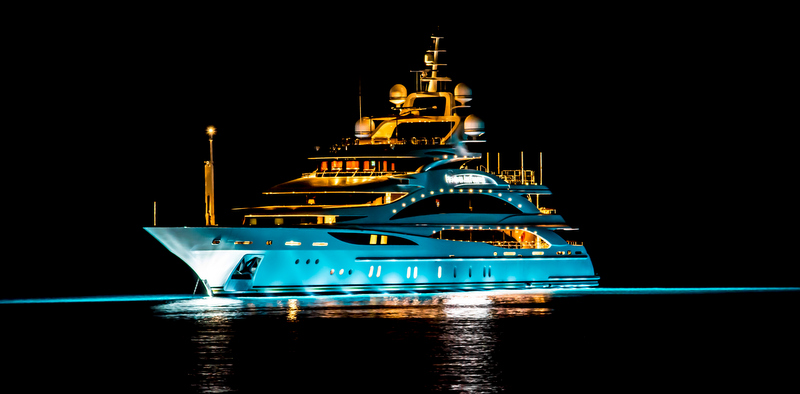 61m Benetti super yacht Diamonds Are Forever by night - Photo credit to Daniel Kennerknecht