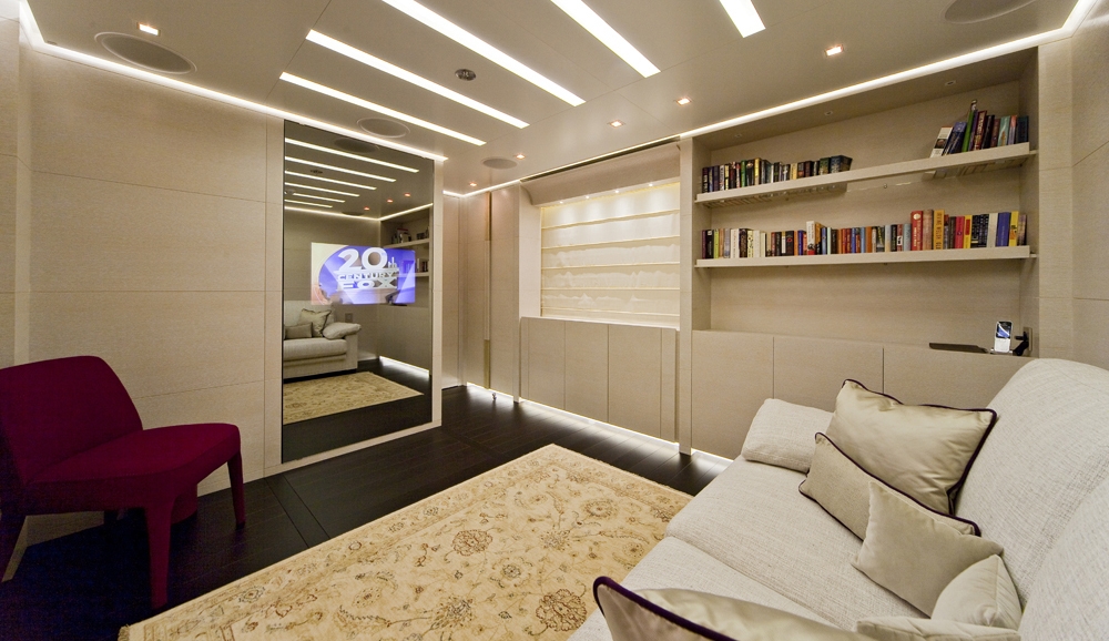 Private saloon with library and tv aboard BARAKA