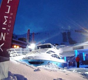 Azimut 40 motor yacht on the mountains of Courchevel, France for World Cup Women's Ski.