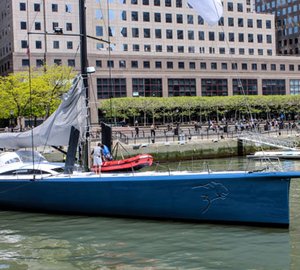Luxury sailing yacht LEOPARD 3 at Dennis Conner's North Cove in NYC
