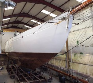 Fife Classic Sailing Yacht KENTRA emerges from Fairlie Yachts