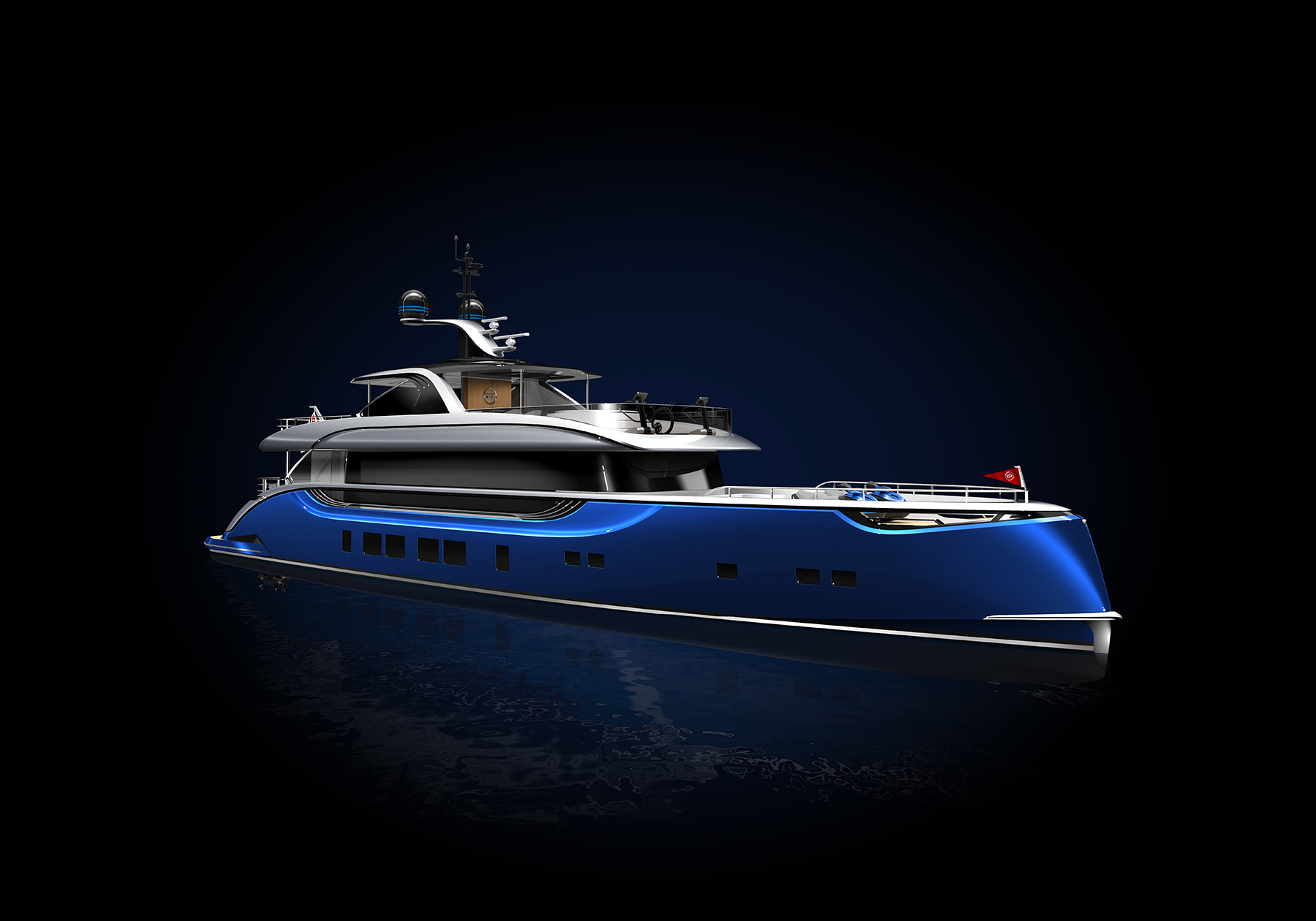 blue motor yacht