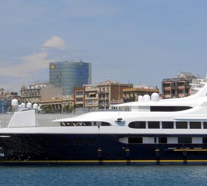 Beautiful 65m FEADSHIP Motor Yacht TANUSHA (ex PESTIFER) spotted in Barcelona