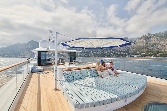 Sun bathing on the forward sundeck