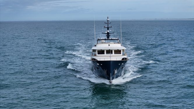 Bow view of luxury yacht ARAOK II