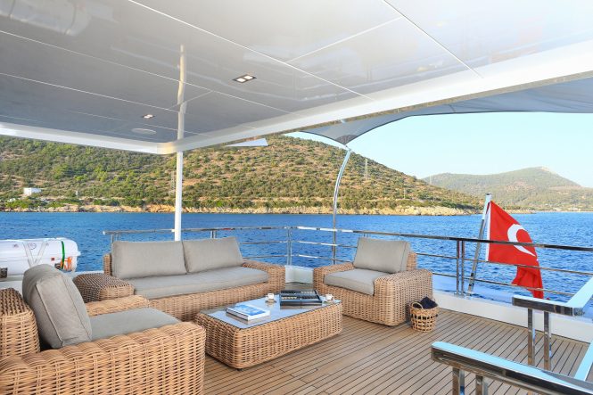 Upper deck on board luxury yacht HEKATE