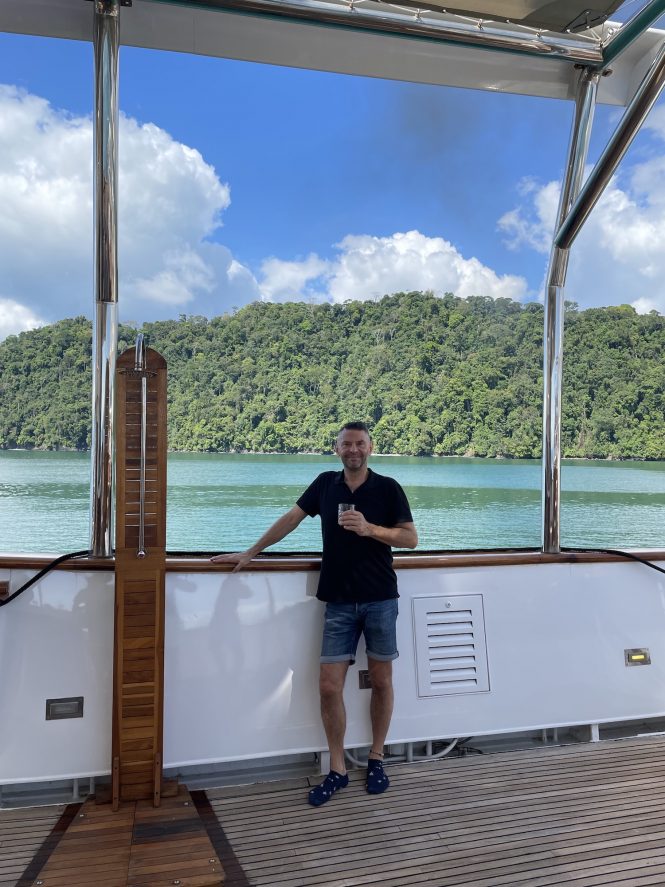 Colin Srivastava in Costa Rica aboard the icon luxury charter yacht CHRISTINA O